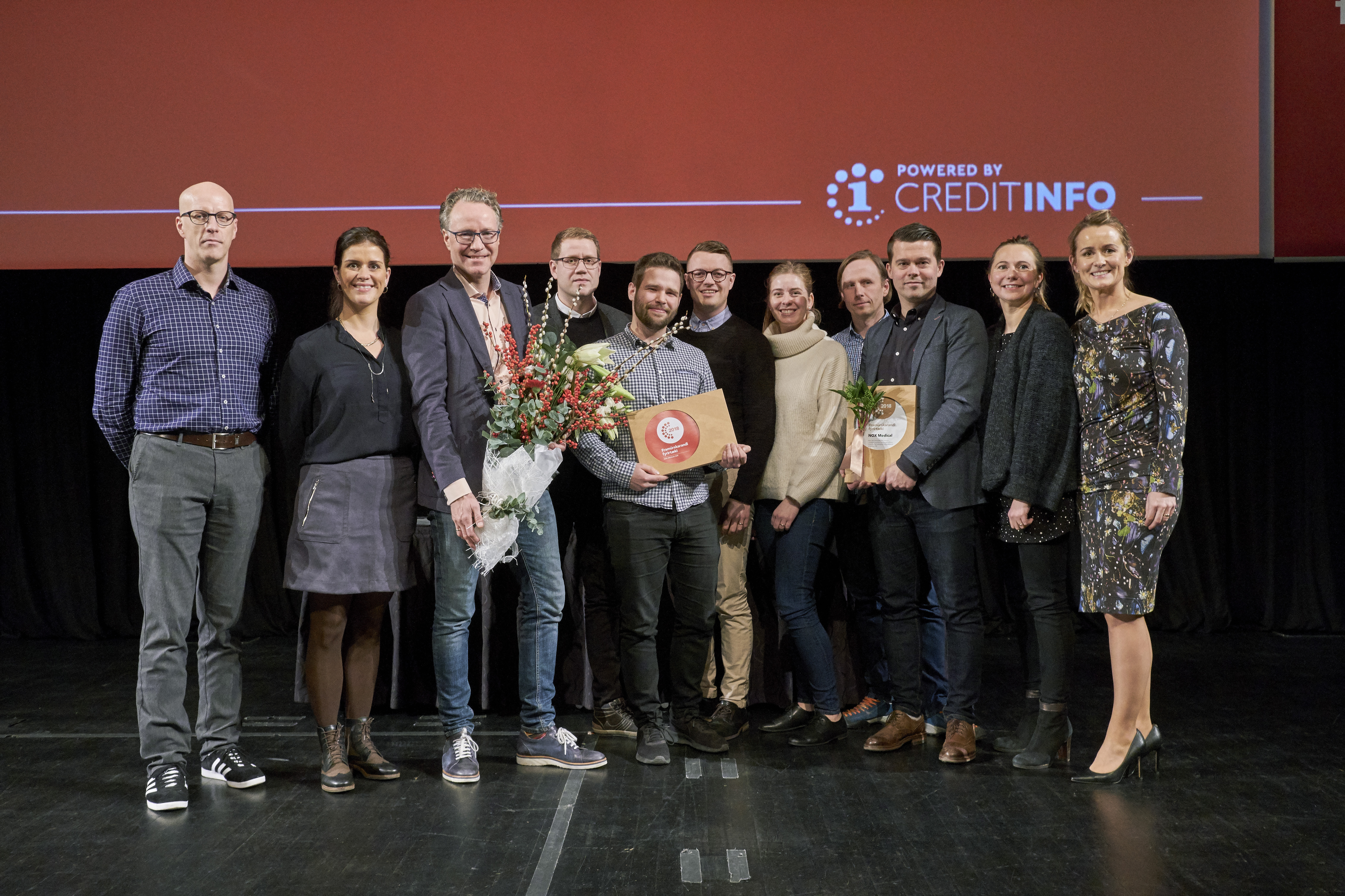 A few of the Nox Medical employees along with the minister of innovation in Iceland and prominent members of the innovation circle in Iceland